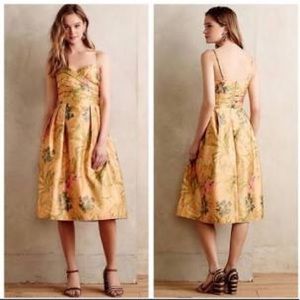 James Coviello Botanica Floral Midi Dress Spaghetti Strap Yellow Women's Size 10